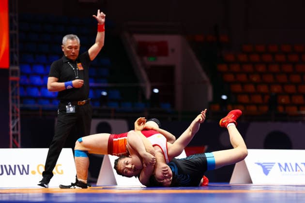 World Ranking Series Ulaanbaatar Open 62kg WW Ok Ju Kim PRK df Huan Yang CHN Copyright: xJakexKirkmanx xUnitedxWorldxWresx Jake Kirkman United World Wres