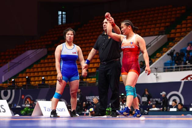 World Ranking Series Ulaanbaatar Open 68kg WW Delgermaa Enkhsaikhan MGL df Sol Gum Pak PRK Copyright: xJakexKirkmanx xUnitedxWorldxWresx Jake Kirkman United World Wres