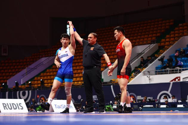 World Ranking Series Ulaanbaatar Open 74kg FS Tamir Eshinimaev RUS df Tumen Bodiev RUS Copyright: xJakexKirkmanx xUnitedxWorldxWresx Jake Kirkman United World Wres