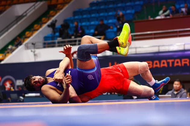 World Ranking Series Ulaanbaatar Open 92kg FS Azamat Dauletbekov KAZ df Kumar Punit IND Copyright: xJakexKirkmanx xUnitedxWorldxWresx Jake Kirkman United World Wres