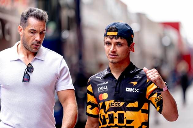 MONACO Formula 1 driver Lando Norris of McLaren Mastercard Formula 1 Team with his security guard during the Formula 1 Monaco Grand Prix on the Monaco Street Circuit on June 6, 2026 in Monaco, Monaco Photo by DeFodi Images