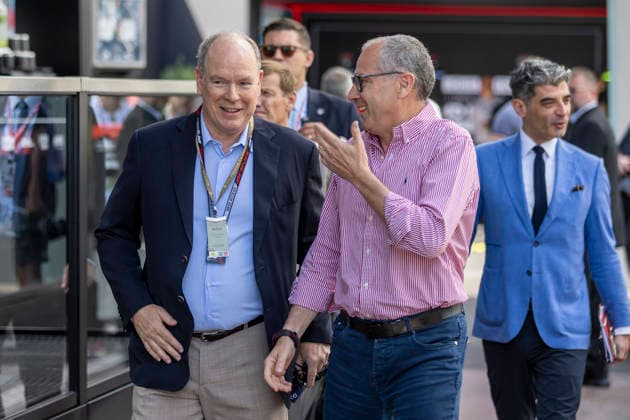 RECORD DATE NOT STATED 6th June 2026: Circuit de Monaco, Monaco: Formula One Monaco Grand Prix, Qualifying Day; Prince Albert of Monaco with F1 CEO Stefano Domenicali TimxWilliams