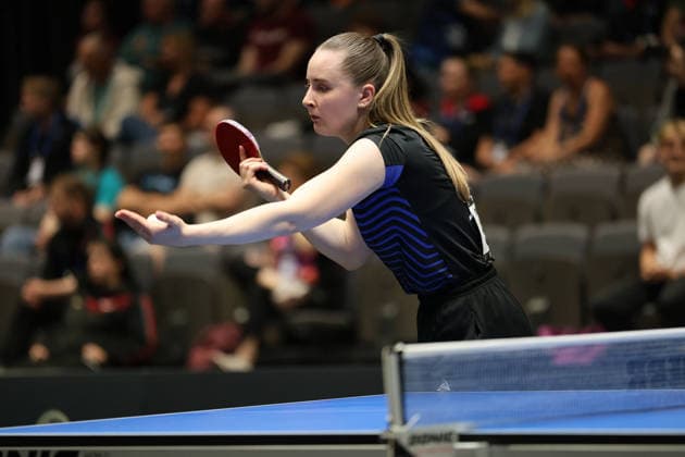 Sophia Klee serving GER Erfurt TT Finals 2026 German Championships, Table Tennis Exhibition Hall Erfurt 06 06 2026 GER Erfurt TT Finals 2026 German Championships, Table Tennis Exhibition Hall Erfurt 06 06 2026 Thuringia German Championships 06 06 2026 Erfurt Copyright: xEibner-Pressefoto JoergxHirschx EP_JHH