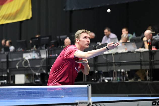 Tobias Hippler serving GER Erfurt TT Finals 2026 German Championships, Table Tennis Exhibition Hall Erfurt 06 06 2026 GER Erfurt TT Finals 2026 German Championships, Table Tennis Exhibition Hall Erfurt 06 06 2026 Thuringia German Championships 06 06 2026 Erfurt Copyright: xEibner-Pressefoto JoergxHirschx EP_JHH