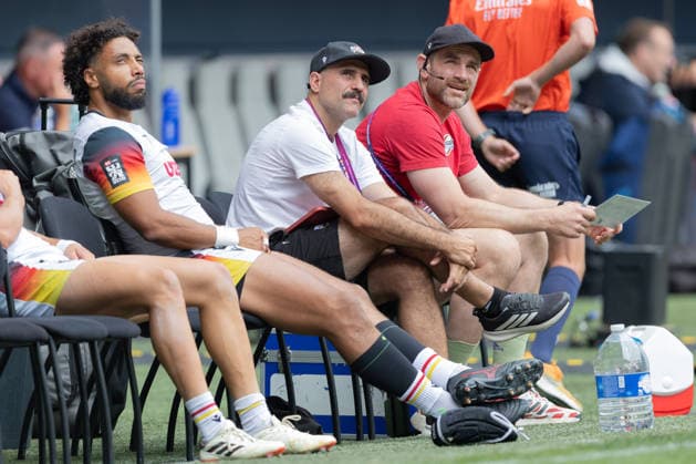 Germany France, SVNS Rugby World Championship national coach Pablo Feijoo and his co-coach Clemens von Grumbkow, on the left Ben Ellermann Germany, 8 Third group match between Germany and France Third tournament of the SVNS World Championship, Sevens Rugby World Cup from June 5 to 7, 2026 in Bordeaux France Day 2, group matches on June 6, 2026 , Bordeaux Region Nouvelle Aquitaine France Stade Atlantique
