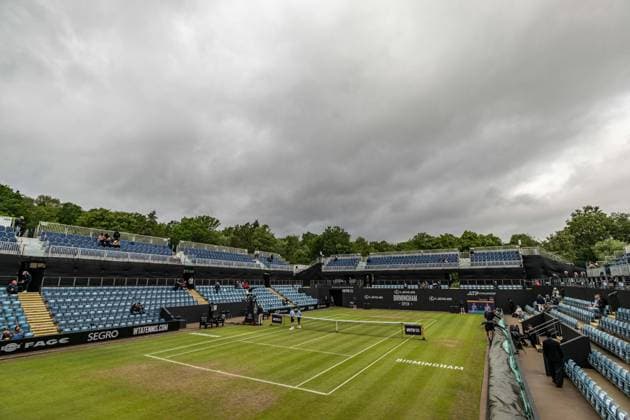 RECORD DATE NOT STATED 6th June 2026; The Edgbaston Priory Club, Birmingham, Midlands, England; 2026 Lexus Birmingham Open Tennis, Day Eight; A damp Centre Court at the Edgbaston Priory Club is ready for play to start GodfreyxPitt