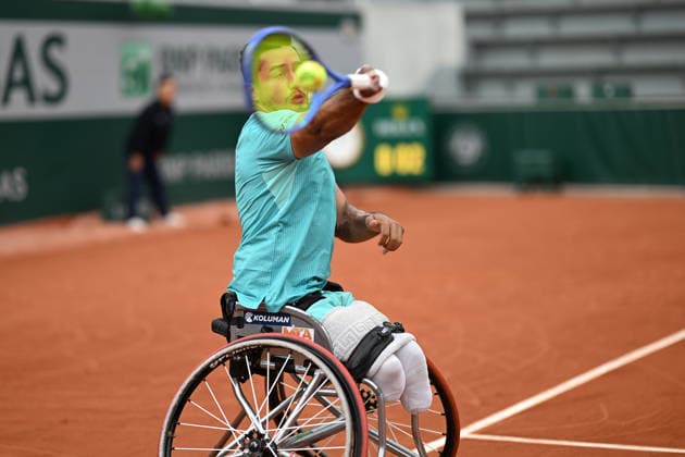 2026 French Open (Roland-Garros) PARIS, FRANCE - JUNE 06: Ahmet Kaplan of Turkiye in action against Niels Vink (not seen) of the Netherlands during the Quad Wheelchair Singles Final the 2026 French Open at Roland Garros on June 06, 2026 in Paris, France. Burak Akbulut Anadolu Paris France. Editorial use only. Please get in touch for any other usage.  Copyright: x2026xAnadoluxBurakxAkbulutx
