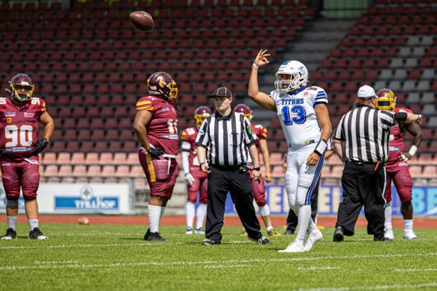 American Football, Kassel, Kassel Titans vs AFC Rüsselsheim Crusaders, Auestadion Kassel 06 06 2026 American Football, Kassel, Germany 06 06 2026 Game of Kassel Titans vs AFC Rüsselsheim Crusaders, Auestadion Kassel Copyright: xBEAUTIFULxSPORTS Freudensteinx