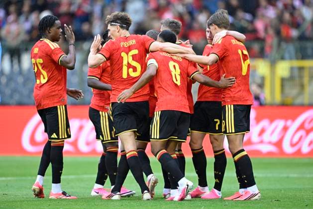 Belgium v Tunisia UEFA International Friendly, Länderspiel, Nationalmannschaft Game BRUSSELS, BELGIUM - JUNE 06 : Trossard Leandro forward of Belgium celebrates scoring a goal with teammates during the pre-World Cup international friendly game match between Belgium and Tunisia in preparation of the FIFA 2026 World Cup Football Championship on June 6, 2026 in Brussels, Belgium, 06 06 2026 Brussels Belgium  Copyright: xNicoxVereeckenx
