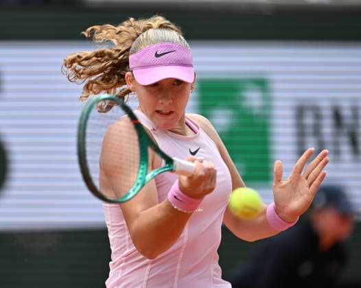 2026 French Open (Roland-Garros) - Women s singles final PARIS, FRANCE - JUNE 06: Mirra Andreeva in action against Maja Chwalinska (not seen) of Poland during the women s final singles match on day 14 of the French Open tennis tournament on Court Philippe-Chatrier at the Roland-Garros Complex in Paris, France on June 6, 2026. Mustafa Yalcin Anadolu Paris France. Editorial use only. Please get in touch for any other usage.  Copyright: x2026xAnadoluxMustafaxYalcinx