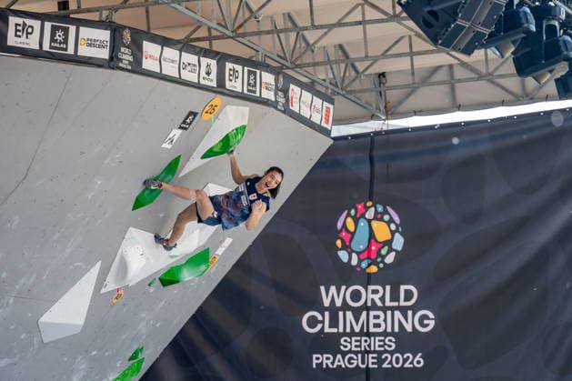 Japanese climber Anon Matsufuji competes in World Cup in sport climbing: bouldering - semi-finals women, in Prague, Czech Republic, on June 6, 2026. (CTKxPhoto OndrejxDeml) CTKPhotoP2026060603835  CTKPhotoP2026060603835