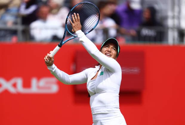 2026 HSBC Tennis Championships, Queens Club, London, UK - 06 06 2026 Heather Watson (GBR) in action during her Qualifying match against Beatrice Haddad Maia (BRA) in the HSBC 2026 Championships at Queens Club in London London Queens Club London GBR Copyright: xMarkxGreenwoodx