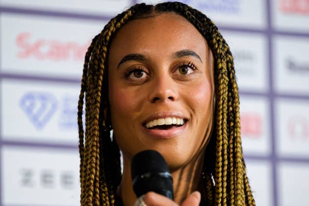 260606 Alexis Brown during a press conference ahead of Diamond League on June 6, 2026 in Stockholm Photo Fredrik Karlsson BILDBYRAN COP 185 FK0458 friidrott athletics friidrett diamond league presskonferens press conference bbeng bauhausgalan  Copyright: FREDRIKxKARLSSON BB260606FK044