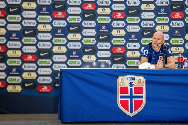 260606 Stale Solbakken, head coach of the Norwegian national football teamö at a press conference during day 5 of the FIFA World Cup 2026 on June 6, 2026 in Greensboro Photo Vegard Grott BILDBYRAN kod VG VG0942 bbeng fotball football soccer fotboll fifa world cup vm fotball vm norge norway press conference pressekonferanse precamp pre camp  Copyright: VEGARDxGRoTT BB260606VG002