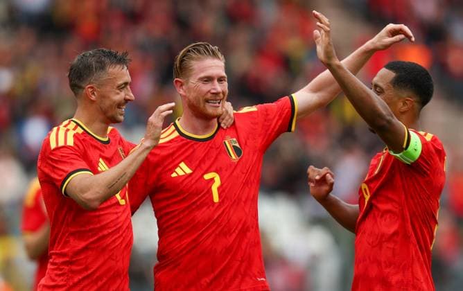 Belgium s Kevin De Bruyne celebrates after scoring during a friendly soccer game between Belgian national team, Nationalteam Red Devils and Tunisia, Saturday 06 June 2026 in Brussels, part of the preparations for the 2026 FIFA World Cup, WM, Weltmeisterschaft, Fussball VIRGINIExLEFOUR  x176305528x