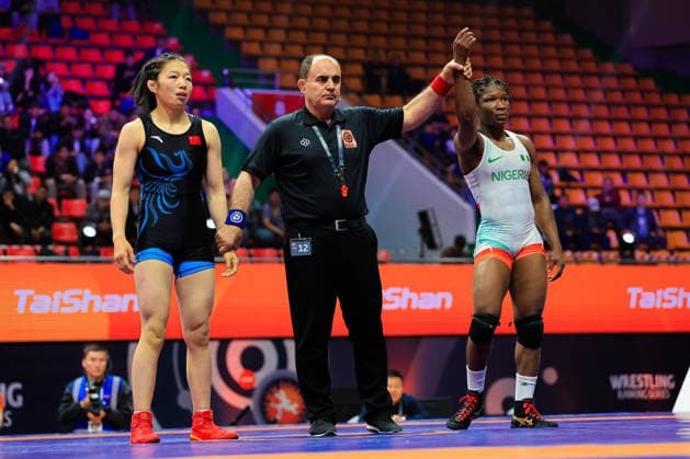 Wrestling Ranking Series Ulaanbaatar Open 62kg WW Esther Omolayo Kolawole NGR df Huan Yang CHN Copyright: xKostadinxAndonovx xUnitedxWorldxWrestlingx Kostadin Andonov United World Wrestling
