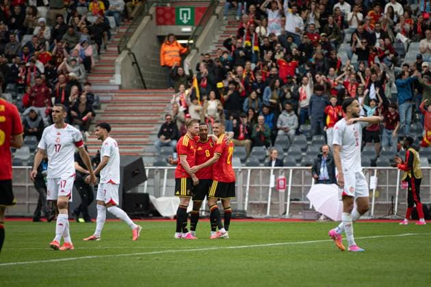 Belgium v Tunisia UEFA International Friendly, Länderspiel, Nationalmannschaft Game BRUSSELS, BELGIUM - JUNE 06 : during the pre-World Cup international friendly game match between Belgium and Tunisia in preparation of the FIFA 2026 World Cup Football Championship on June 6, 2026 in Brussels, Belgium, 06 06 2026 Brussels Belgium  Copyright: xAnrx