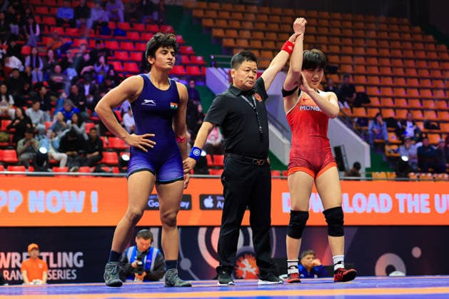 Wrestling Ranking Series Ulaanbaatar Open 65kg WW Enkhjin Tuvshinjargal MGL df Pulkit Pulkit IND Copyright: xKostadinxAndonovx xUnitedxWorldxWrestlingx Kostadin Andonov United World Wrestling