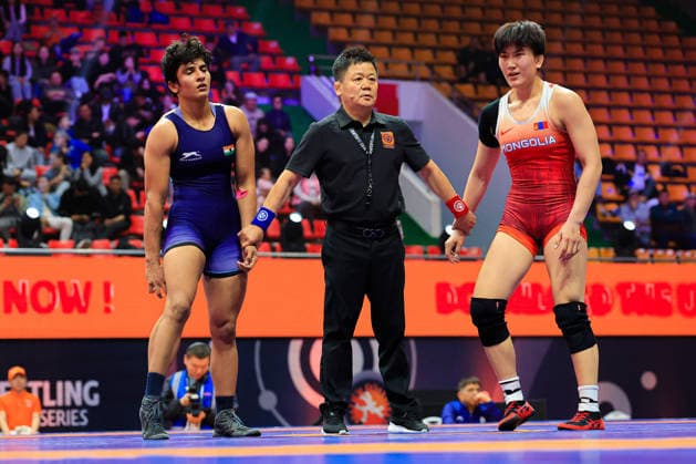 Wrestling Ranking Series Ulaanbaatar Open 65kg WW Enkhjin Tuvshinjargal MGL df Pulkit Pulkit IND Copyright: xKostadinxAndonovx xUnitedxWorldxWrestlingx Kostadin Andonov United World Wrestling