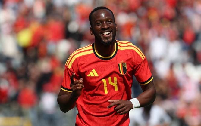Belgium s Dodi Lukebakio celebrates after scoring during a friendly soccer game between Belgian national team, Nationalteam Red Devils and Tunisia, Saturday 06 June 2026 in Brussels, part of the preparations for the 2026 FIFA World Cup, WM, Weltmeisterschaft, Fussball VIRGINIExLEFOUR  x176308127x