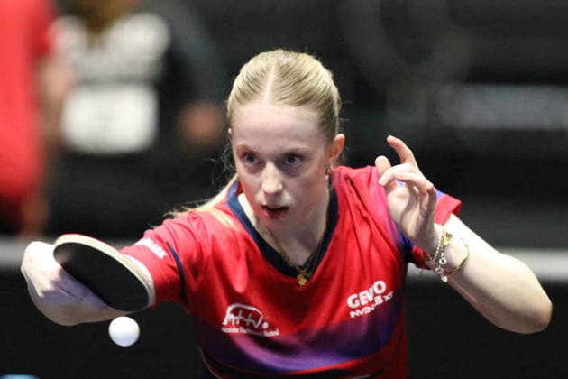 Josephina Neumann returning a shot GER Erfurt TT Finals 2026 German Championships, Table Tennis Exhibition Hall Erfurt 06 06 2026 GER Erfurt TT Finals 2026 German Championships, Table Tennis Exhibition Hall Erfurt 06 06 2026 Thuringia German Championships 06 06 2026 Erfurt Copyright: xEibner-Pressefoto JoergxHirschx EP_JHH