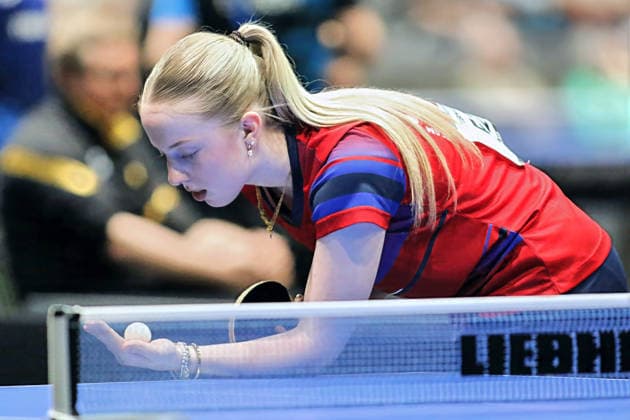 Josephina Neumann serving GER Erfurt TT Finals 2026 German Championships, Table Tennis Exhibition Hall Erfurt 06 06 2026 GER Erfurt TT Finals 2026 German Championships, Table Tennis Exhibition Hall Erfurt 06 06 2026 Thuringia German Championships 06 06 2026 Erfurt Copyright: xEibner-Pressefoto JoergxHirschx EP_JHH