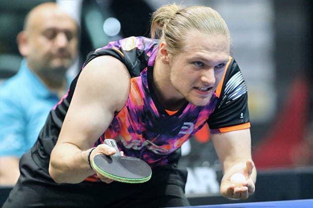 Lukas Bosbach serving GER Erfurt TT Finals 2026 German Championships, Table Tennis Exhibition Hall Erfurt 06 06 2026 GER Erfurt TT Finals 2026 German Championships, Table Tennis Exhibition Hall Erfurt 06 06 2026 Thuringia German Championships 06 06 2026 Erfurt Copyright: xEibner-Pressefoto JoergxHirschx EP_JHH