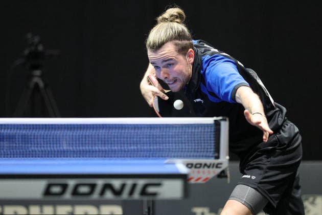 Marius Henninger at the service GER Erfurt TT Finals 2026 German Championships, Table Tennis Exhibition Hall Erfurt 06 06 2026 GER Erfurt TT Finals 2026 German Championships, Table Tennis Exhibition Hall Erfurt 06 06 2026 Thueringen German Championships 06 06 2026 Erfurt Copyright: xEibner-Pressefoto JoergxHirschx EP_JHH