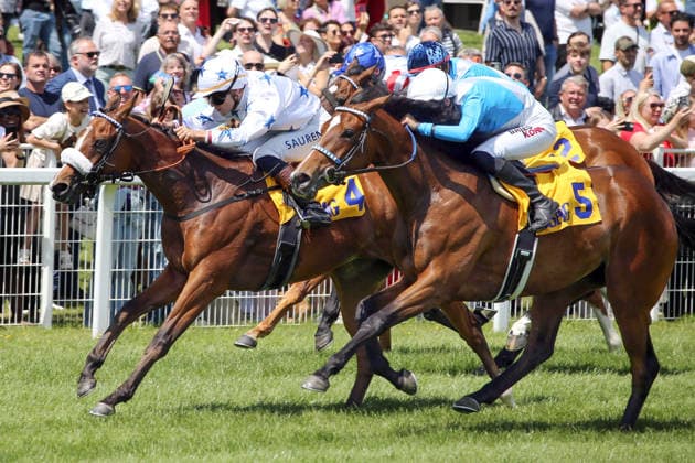 06 06 2026, Iffezheim, Baden Wuerttemberg, GER Zauberfloete with Thore Hammer Hansen wins the Badener Jugendpreis Galopprennbahn Baden Baden, Iffezheim horse, jockey, Zauberfloete, Hammer Hansen, victory, finish, finish 260606B985IFFEZHEIM JPG