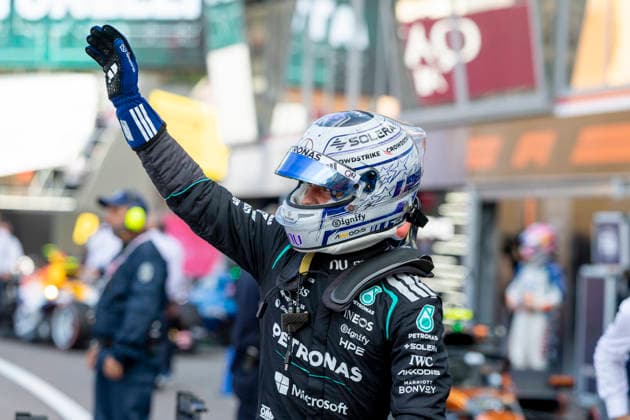 MONTE-CARLO, MONACO - JUNE 06: Kimi Antonelli (12) of Italy and Mercedes-AMG PETRONAS Formula One Team celebrates his victory during qualifying on June 6, 2026 at the Circuit de Monaco in Monte-Carlo, Monaco. (Photo by Bob Kupbens Icon Sportswire) AUTO: JUN 06 F1 Monaco Grand Prix EDITORIAL USE ONLY Icon2606060431