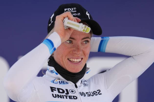 Netherlands™s Demi Vollering of FDJ United - Suez™s stage winner celebrate on the podium after the stage 8 of the Giro d™Italia Women, from Rivoli to Sestriere, Italy, Saturday, June 6, 2026  Copyright: xDavidexSpada LaPressex
