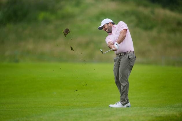 AMSTERDAM, NETHERLANDS - JUNE 06: Francesco Molinari of Italy plays his second shot from the fairway of the 16th hole during the third round of the KLM Open at The International on June 6, 2026 in Amsterdam, Netherlands. Credit: Andy Astfalck NurPhoto Netherlands Copyright: xAndyxAstfalckx