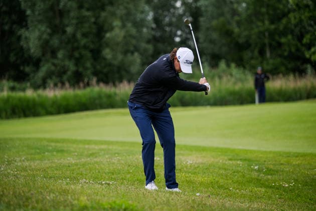 AMSTERDAM, NETHERLANDS - JUNE 06: Jacob Skov Olesen of Denmark plays his second shot from the fairway of the 16th hole during the third round of the KLM Open at The International on June 6, 2026 in Amsterdam, Netherlands. Credit: Andy Astfalck NurPhoto Netherlands Copyright: xAndyxAstfalckx