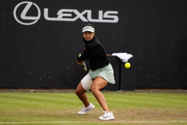 RECORD DATE NOT STATED 6th June 2026; The Edgbaston Priory Club, Birmingham, Midlands, England; 2026 Lexus Birmingham Open Tennis, Day Eight; Alexandra Eala (PHI) plays a backhand in her semi final match against Rebeka Masarova (SUI) GodfreyxPitt