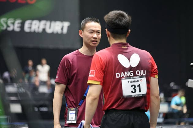 from left Wang Xi coaching with Dang Qiu GER Erfurt TT Finals 2026 German Championships, Table Tennis Exhibition Hall Erfurt 06 06 2026 GER Erfurt TT Finals 2026 German Championships, Table Tennis Exhibition Hall Erfurt 06 06 2026 Thueringen German Championships 06 06 2026 Erfurt Copyright: xEibner-Pressefoto JoergxHirschx EP_JHH