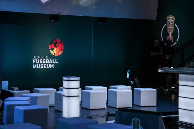 Sport, Football, DFB Cup season 2026 2027 DFB Cup draw for the 1st round 06 06 2026, German Football Museum Logo Football Museum and DFB Cup Dortmund German Football Museum North Rhine-Westphalia Germany