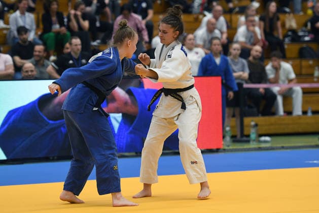 German Judo Championship 2026 on 06 06 2026 in the sports hall on Krefelder Straße in Duisburg Women 57KG Sophie Scharnberg white Pia Urban blue xRx