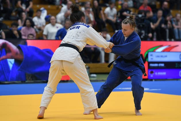 German Judo Championship 2026 on 06 06 2026 in the sports hall on Krefelder Straße in Duisburg Women 57KG Sophie Scharnberg white Pia Urban blue xRx