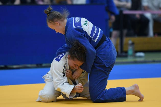 German Judo Championship 2026 on 06 06 2026 in the sports hall on Krefelder Straße in Duisburg Women 57KG Sophie Scharnberg white Pia Urban blue xRx