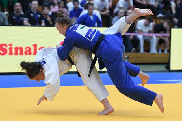 German Judo Championship 2026 on 06 06 2026 in the sports hall on Krefelder Straße in Duisburg Women 57KG Sophie Scharnberg white Pia Urban blue xRx