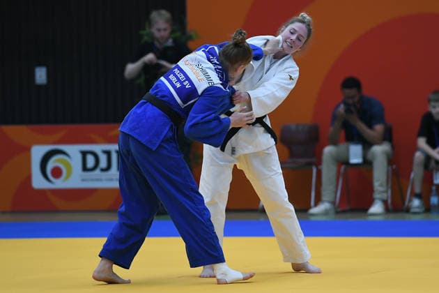 German Judo Championship 2026 on 06 06 2026 in the sports hall on Krefelder Straße in Duisburg Women 57KG Lisa Hiller white Kathrin Krause blue xRx