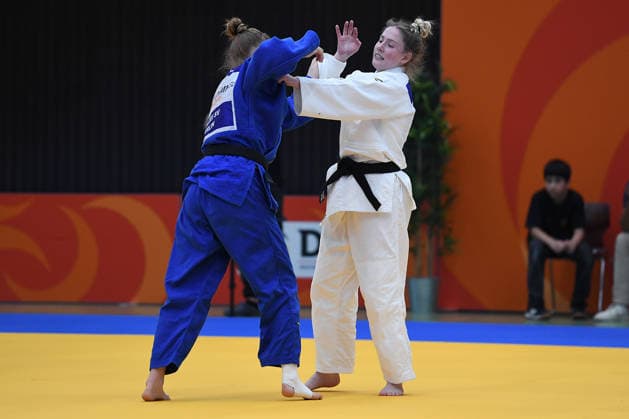 German Judo Championship 2026 on 06 06 2026 in the sports hall on Krefelder Straße in Duisburg Women 57KG Lisa Hiller white Kathrin Krause blue xRx