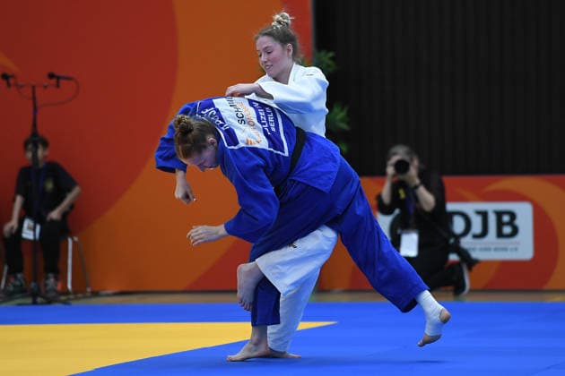 German Judo Championship 2026 on 06 06 2026 in the sports hall on Krefelder Straße in Duisburg Women 57KG Lisa Hiller white Kathrin Krause blue xRx