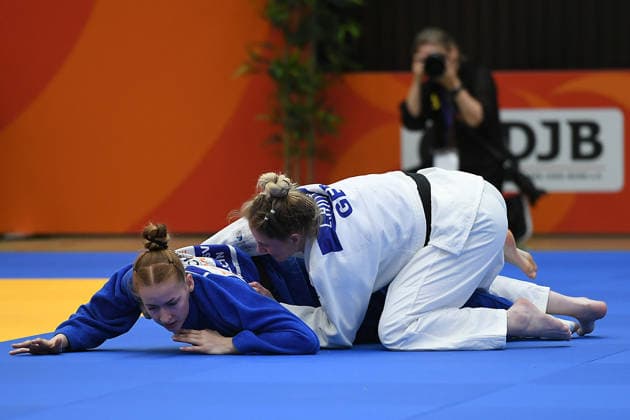 German Judo Championship 2026 on 06 06 2026 in the sports hall on Krefelder Straße in Duisburg Women 57KG Lisa Hiller white Kathrin Krause blue xRx