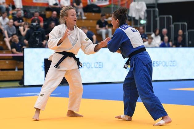 German Judo Championship 2026 on 06 06 2026 in the sports hall on Krefelder Straße in Duisburg Women 57KG Jana Ziegler white Laila Göbel blue xRx