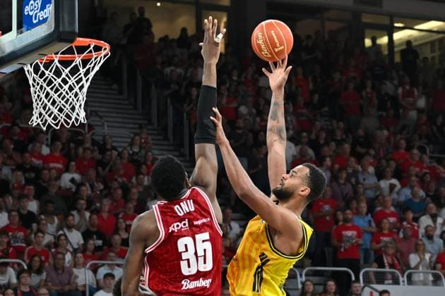 BAMBERG 06 06 2026 Basketball easycredit 1 Basketball Bundesliga 4 Playoff semi-final Bamberg Baskets vs Alba Berlin Norris Agbakoko 17, Alba Berlin vs Ejofor Onu 35, Bamberg Baskets Photo Hans Martin Issler isslerimages Bamberg Baskets vs Alba Berlin