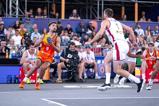 Warszawa 06.06.2026. 3x3 Basketball World Cup Day 6 in Warsaw, Poland. Serbia - Netherlands match --- Mistrzostwa Swiata w koszykowce 3x3 Dzien 6 w Warszawie. Mecz Serbia - Holandia Persons Shown : Bryan Alberts Andreja Milutinovic Fot. Kai Taller Arena Akcji NEWSPIX.PL --- newspix.pl 