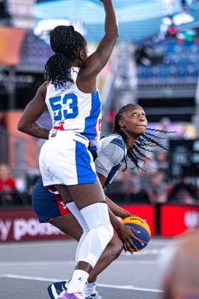 Warszawa 06.06.2026. 3x3 Basketball World Cup Day 6 in Warsaw, Poland. France - United States of Amercia match --- Mistrzostwa Swiata w koszykowce 3x3 Dzien 6 w Warszawie. Mecz Francja - USA Persons Shown : Marie Mane Joyce Edwards Fot. Kai Taller Arena Akcji NEWSPIX.PL --- newspix.pl 