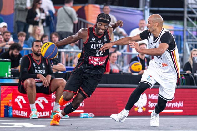 Warszawa 06.06.2026. 3x3 Basketball World Cup Day 6 in Warsaw, Poland. Austria - Germany match --- Mistrzostwa Swiata w koszykowce 3x3 Dzien 6 w Warszawie. Mecz Austria - Niemcy Persons Shown : Quincy Diggs Kevin Bryant Fot. Kai Taller Arena Akcji NEWSPIX.PL --- newspix.pl 
