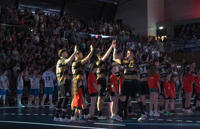 06 06 2026, Elbflorenz entering, full hall, sold out, handball, 2 Bundesliga, last matchday of the season, HC Elbflorenz Dresden Dessau Rosslauer HV, c Dresden